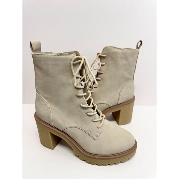 Dv by Dolce Vita Boots Size 8.5 Bone Lace Up Chunky Block Heel - Picture 5 of 12